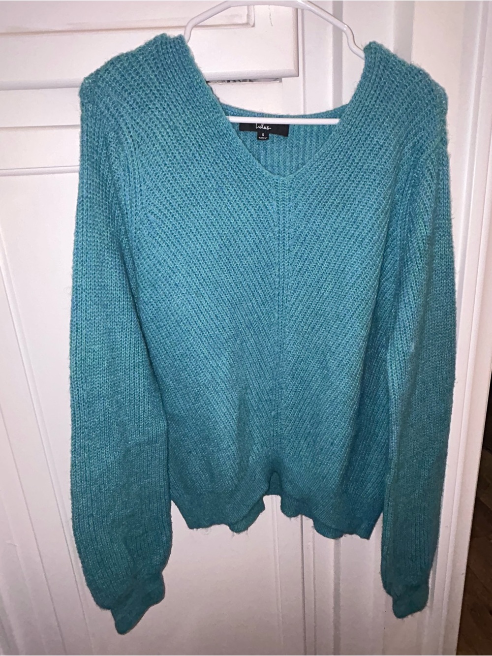 Lulus Change Things Up Teal Multi Knit V-neck Sweater Blue - Size S - Picture 8 of 8